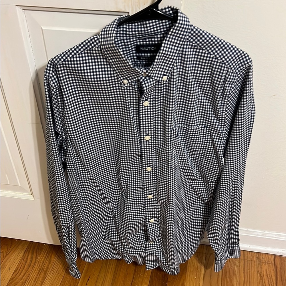 Nautica Blue and White Gingham Casual Shirt